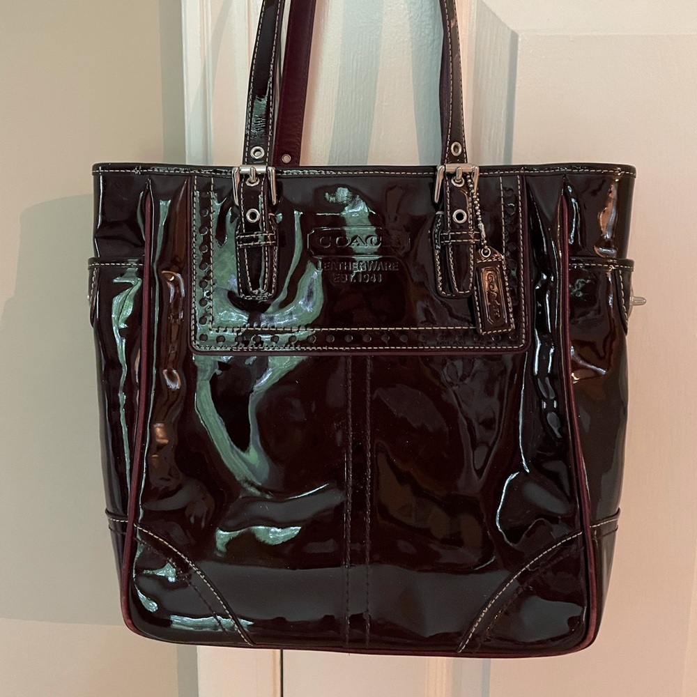 Coach Patent Leather Burgundy Tote Bag